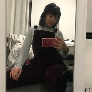 free people maroon velvet overalls